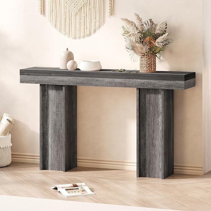 55Inch Farmhouse Console Table,Wooden Rectangular Sofa Table Behind The Couch,Entryway Console Table with Storage for Living Room, Hallway,Entrance (Grey)-Ruum Studio Home