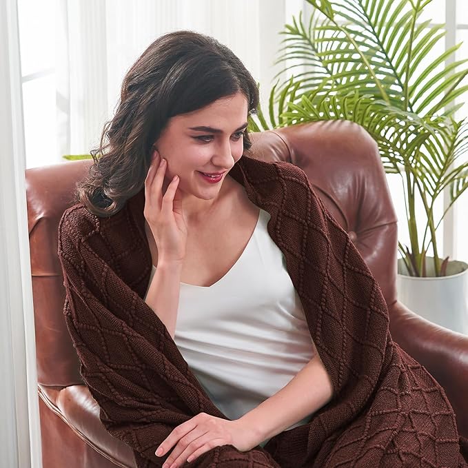 inhand Knitted Throw Blankets for Couch and Bed, Soft Cozy Knit Blanket with Tassel, Diamond Brown Lightweight Decorative Blankets and Throws, Farmhouse Warm Woven Blanket for Men and Women, 60"x80"-Ruum Studio Home