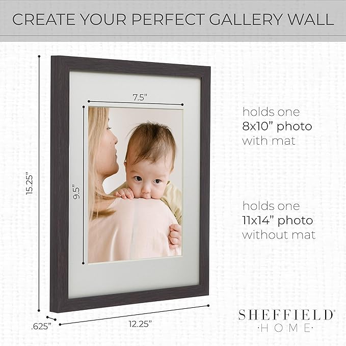 Sheffield Home 9 Piece Gallery Wall Frame Set, 11x14 Inch, Dark Oak-Ruum Studio Home