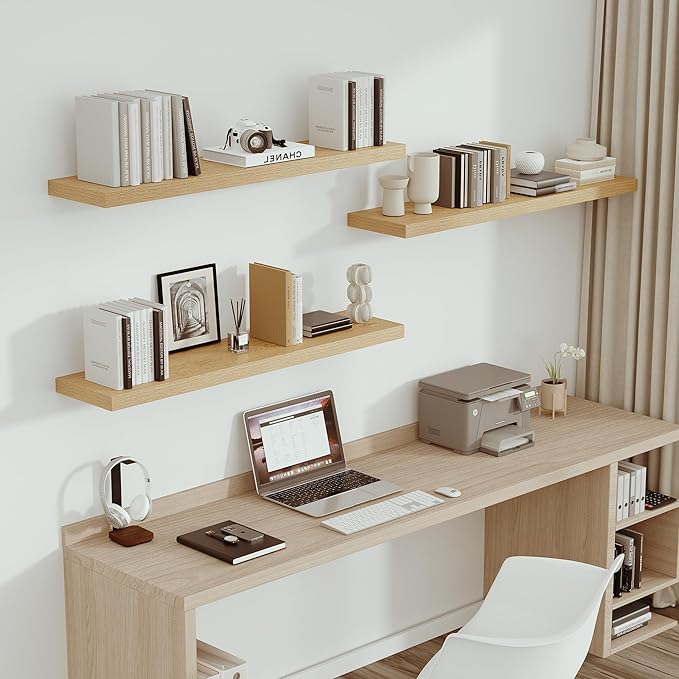 Single Floating Shelves Oak 48 Inches, 48 x 10 inch Deep x 1.8 in Thick, Long Wall Shelves Heavy Duty 80 lbs for Bedroom, Living Room, Kitchen, Office, Modern Shelf Book Home Decor-Ruum Studio Home