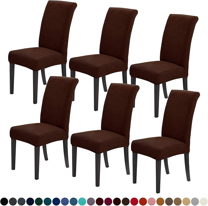 Joccun Chair Covers for Dining Room Set of 6,Dining Chair Slipcovers Stretch Dining Room Chair Covers Seat Protector,Washable Parsons Chair Cover for Home,Hotel(Chocolate,6 Pack)-Ruum Studio Home