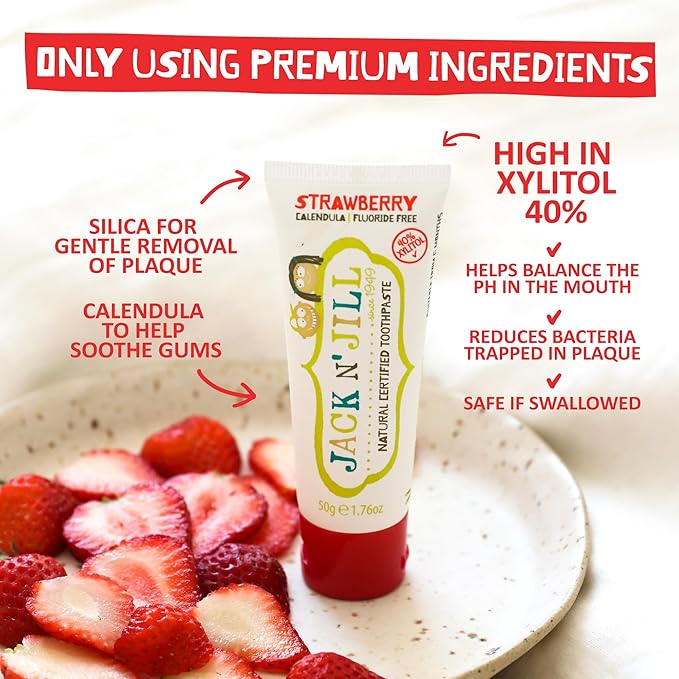 Jack N' Jill Natural Toothpaste for Baby and Infants - Fluoride Free Training Toothpaste, 40% Xylitol, BPA Free - Banana, 1.76 oz (Pack of 2)-Ruum Studio Home