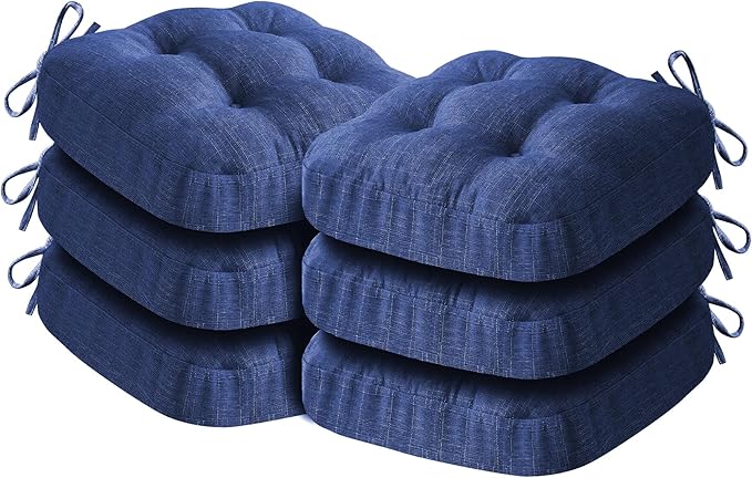 Chair Cushions for Dining Chairs, Dining Chair Cushions, Tufted Indoor Chair Pads with Ties & Non Slip Backing, Seat Cushions for Kitchen Chairs 16.5” x 16.5” x 3.5”, Set of 6, Navy Blue-Ruum Studio Home