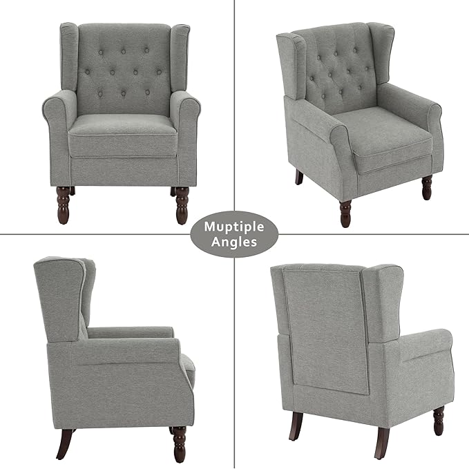 Lumibee High Back Accent Chair,Upholstered Wingback Armchair with Solid Wood Legs for Small Spaces,Comfy Single Sofa Chair for Living Room,Bedroom,Office-Light Gray-Ruum Studio Home