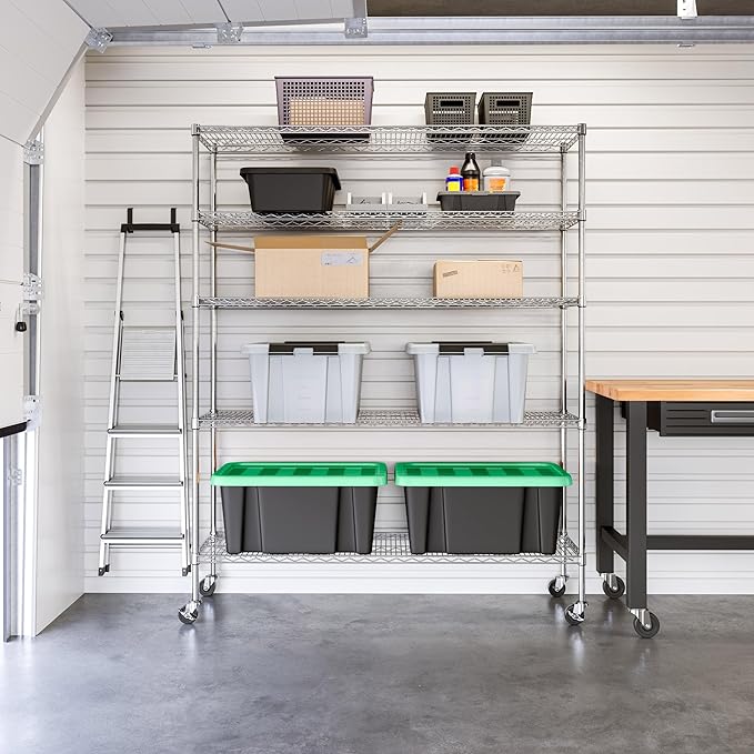 Seville Classics UltraDurable Heavy Duty NSF Solid Steel Wire Rack Storage Unit Organizer for Garage, Warehouse, Office, Restaurant, Classroom, Kitchen, 5-Tier Shelving, 60" W x 18" D-Ruum Studio Home