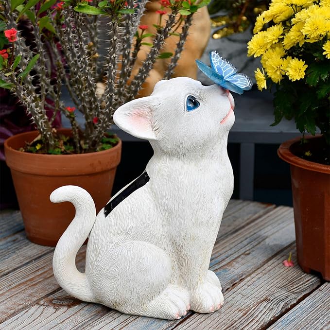 Cat Garden Figurines Outdoor Decor Solar Statue with LED Lights for Patio Lawn Yard Art Decoration Housewarming Garden Gift-Ruum Studio Home