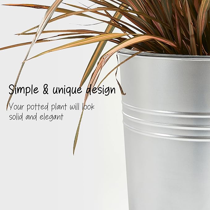 KOL 28'' Tall Galvanized Steel Planter Pot - Flower Pot with Water Level Indicator for Plants - 2-Pack Self Watering Planters - Round Silver Powder Metal Planter Box - Indoor Outdoor Grande Plant-Ruum Studio Home