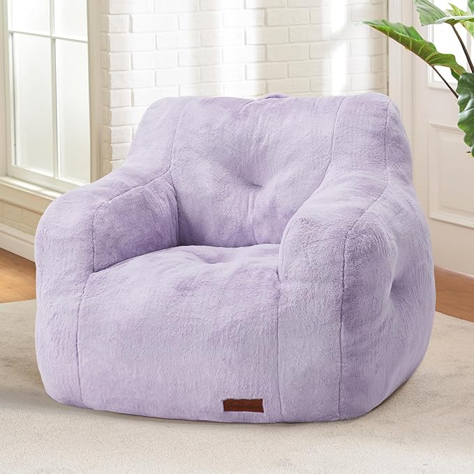 Hobestluk Bean Bag Chair for Adult Small Bean Bag Chairs with Arms Furry Beanbag Chair with Foam Filler Stuffed Bean Bag Sofa for Reading in Bedroom Living Room and Dorms (Purple)-Ruum Studio Home
