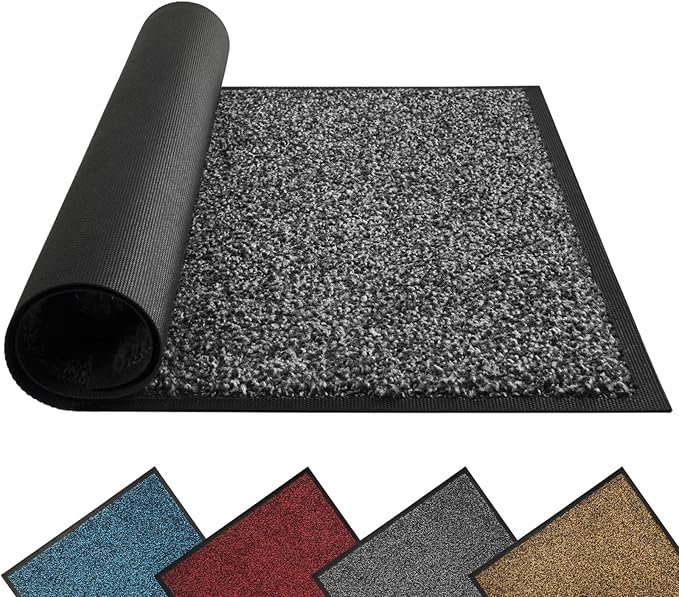Mibao Front Door Mat, Dirt Trapper Welcome Mat for Outdoor Indoor, Non-Slip Waterproof Doormat, Durable Machine Washable Low Profile Entry Rug for Back Door Outside Patio Porch, 48" x 24", Grey-Ruum Studio Home