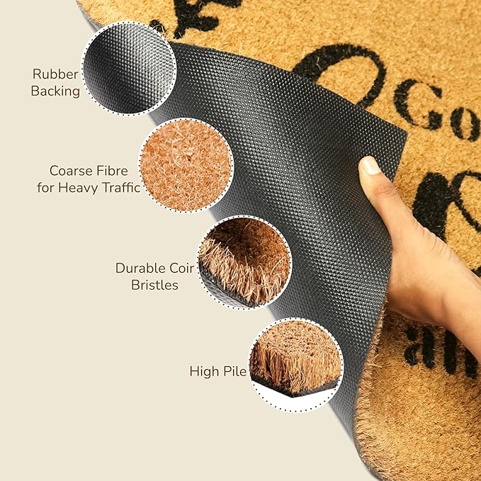 Welcome Doormats, Natural Coco Coir Mats with Non-Slip PVC Backing, Indoor Outdoor Mats for Home & Office, Mats for Door with God Bless This Home Print, Beige & Black, 30"x17"-Ruum Studio Home