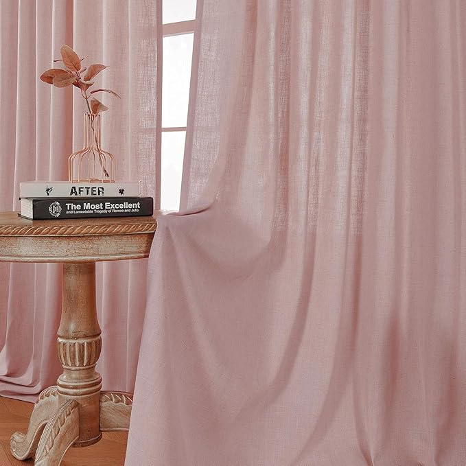 Joydeco Linen Curtains for Living Room,Light Filtering Rod Pocket Back Tab Semi Sheer Drapes Window Long Curtains 108 inches Long Sheer Bliss-Ruum Studio Home