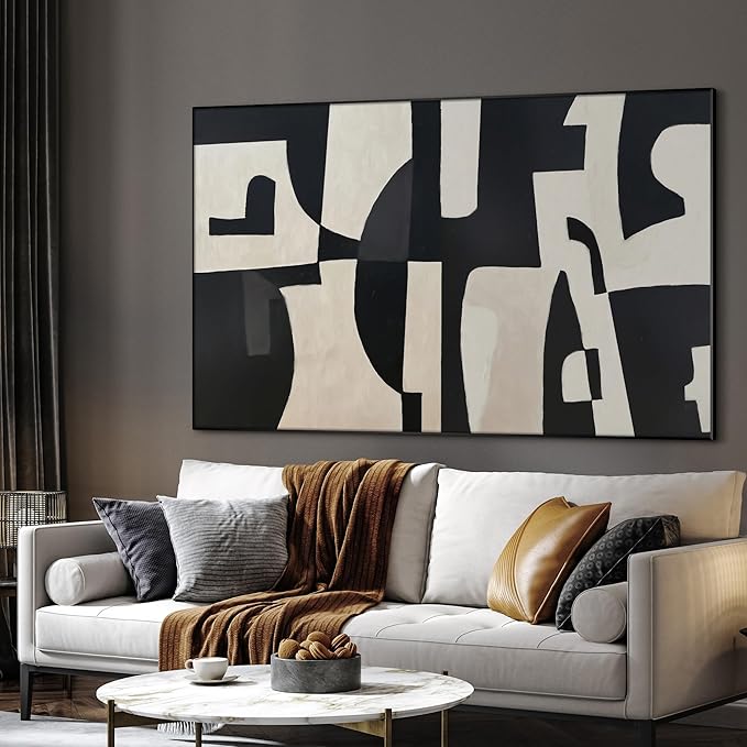 SIGNWIN 46"x72" Extra Large Framed Wall Art Black and White Abstract Geometric Design, Minimalist Modern Print for Home Living Room Bedroom Decor (Frame Assembly Required)-Ruum Studio Home