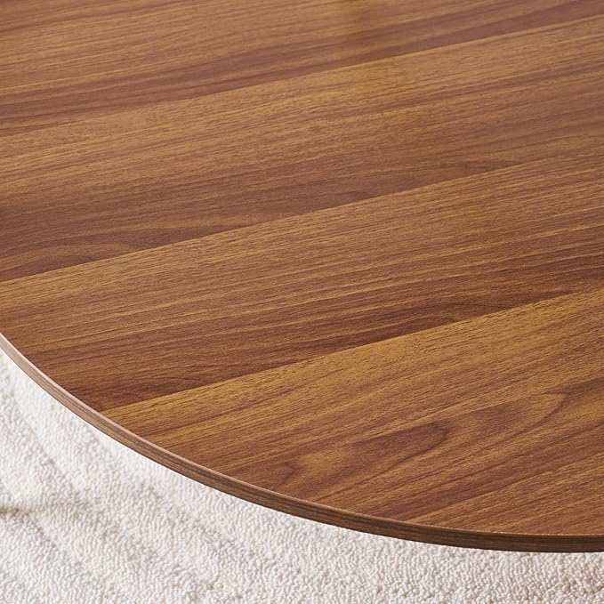 Round Coffee Table, Mid-Century Modern Design, D30 x H17, for Living Room, 2-Tier Structure, Amber Glass Top and Walnut MDF Shelf, Sleek Conical Metal Legs with Gold Finish-Ruum Studio Home