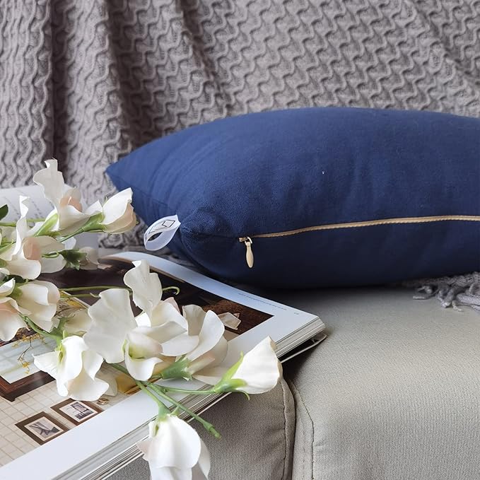 Lumbar Pillow Covers 12x20 Inches Bear Decorative Cotton Linen Throw Lumbar Waist Embroidered Cushions Covers for Couch Sofa Bedroom (Blue)-Ruum Studio Home