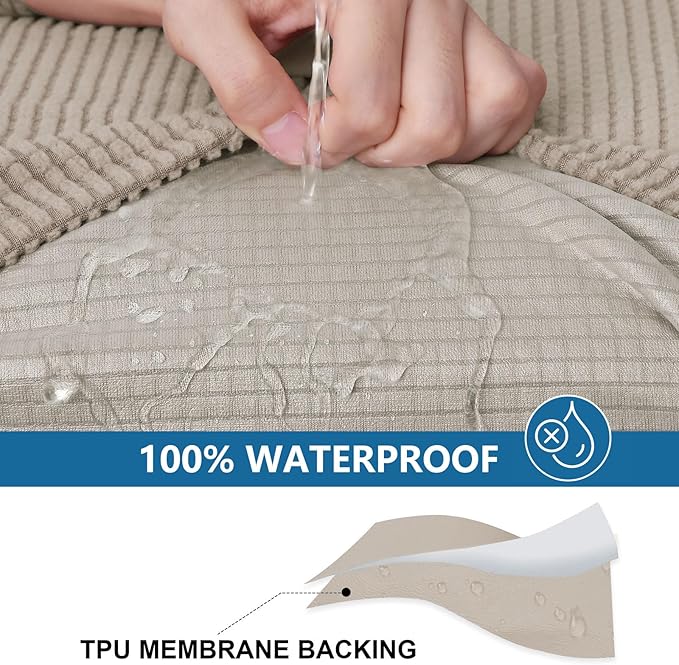 hyha Waterproof Couch Cushion Covers for Pets, Non Slip Sofa Seat Cover for Dogs Washable, Soft Thick Stretch Jacquard Fabric, Sofa Slipcovers with Elastic Bottom (2 Pieces, Taupe)-Ruum Studio Home