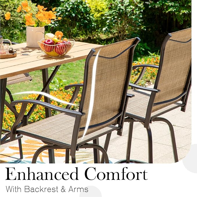 Sophia & William Outdoor Bar Set, Patio Bar Table and Chairs Set, Bar Height Patio Set - 4 x Swivel Bar Chairs(Brown), 1 x Rectangular Bar Table(Black)-Ruum Studio Home