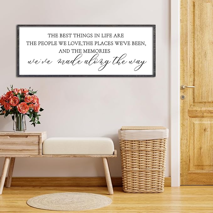 The Best Things in Life Wall Decor Sign 40 x 15 Inch Memories Inspirational Quotes Wood Framed Family Entryway Living Room Home Wall Art for Farmhouse Bedroom Room (Black)-Ruum Studio Home