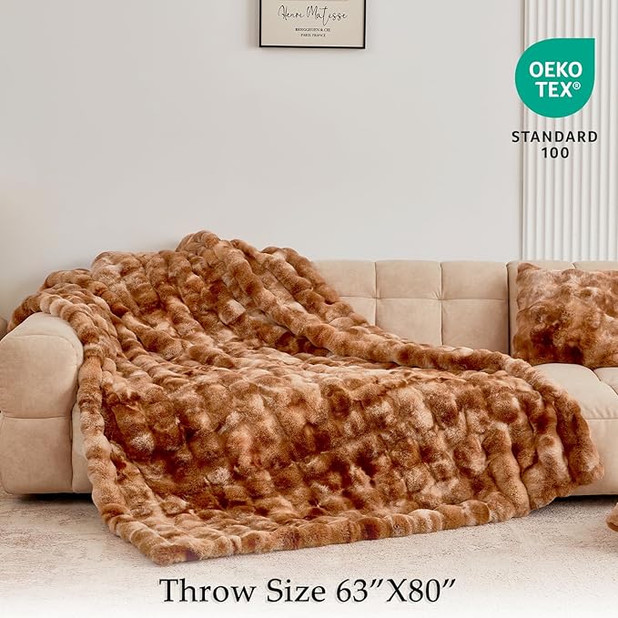 BENVWE Faux Fur Throw Blanket for Couch Bed - Fluffy Soft Thick Bubble Blanket for Living Room Home Decor - Fathers Day Birthday Gifts for Women Men, Tie-dye Caramel, 60" x 80"-Ruum Studio Home
