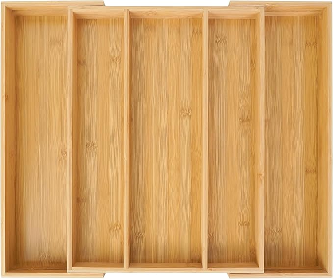 Utoplike Bamboo Expandable Kitchen Drawer Organizer, Adjustable Utensil Holder and Cutlery Tray Organiser, Drawer Divider for Silverware, Flatware, Knives in Kitchen, Bedroom, Living Room, 5 Slot-Ruum Studio Home