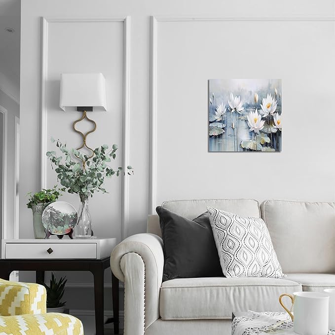 TAIJXAGSG Modern Canvas Wall Art Decor Prints Paintings Wall Decorations White Flowers Artwork for Bedroom Kitchen Office Decor 13"×13" bathroom decor wall-Ruum Studio Home