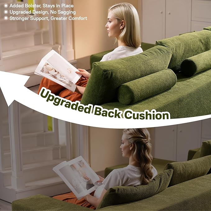104" Cloud Sectional Couches for Living Room,L Shaped Boneless Couch in A Box,Sleeper Sofa with Comfy Chaise No Assembly Required,Green-Ruum Studio Home