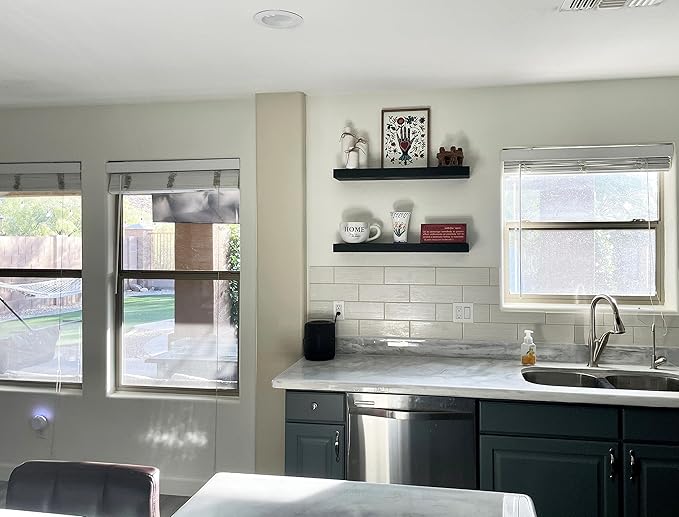 joelsantiques 24 Inch Wooden Floating Shelves for Wall - 24x6x2 in - Made of Natural Wood - Short Heavy Duty Rustic Wall Shelves for Bedroom - Perfect for Bathroom, Kitchen - Black-Ruum Studio Home