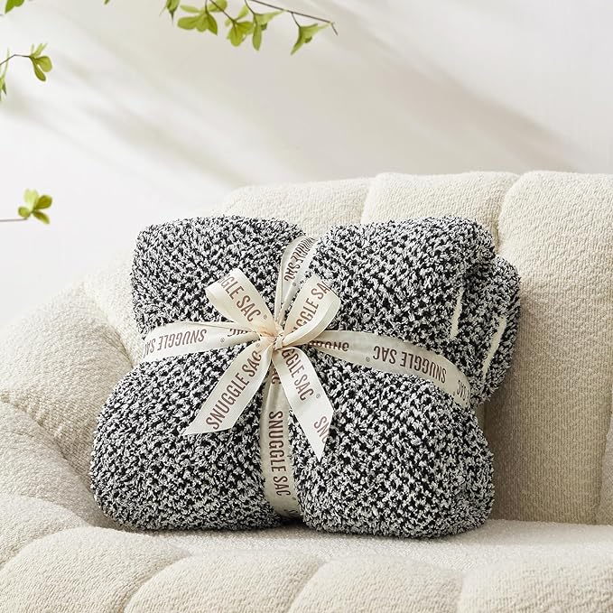 Snuggle Sac Heather Black Bedding Blankets Twin Size, Reversible Super Soft Large Cozy Blankets for Bed, Warm Cozy Knit Fuzzy Blankets for Sofa, Living Room, Heather Black, 60x80 inches-Ruum Studio Home