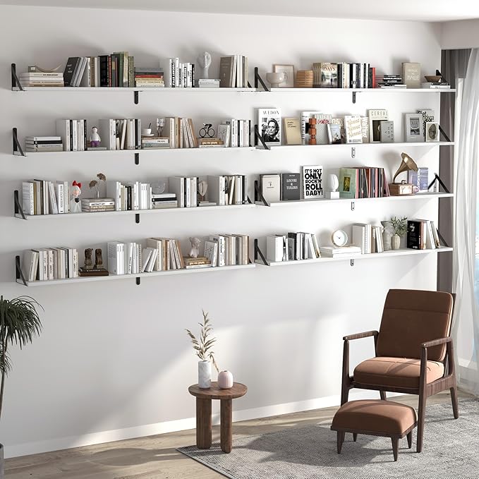 Heimlove 48 Inch Large Wall Bookshelves Set of 3, Wall Mounted Bookshelves,Heavy Duty Wooden Shelves for Living Room,Bedroom,Kitchen,Laundry Room Storage & Decor-Ruum Studio Home