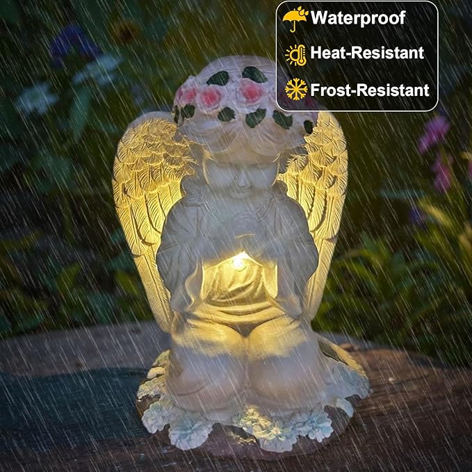 YODY Solar Garden Statues Outdoor Decor- Yard Decorations for Patio, Balcony, Backyard, Lawn Ornaments - Angel Figurines with LED Light- Unique Birthday House Warming Gifts for Women, Mom, Grandma-Ruum Studio Home