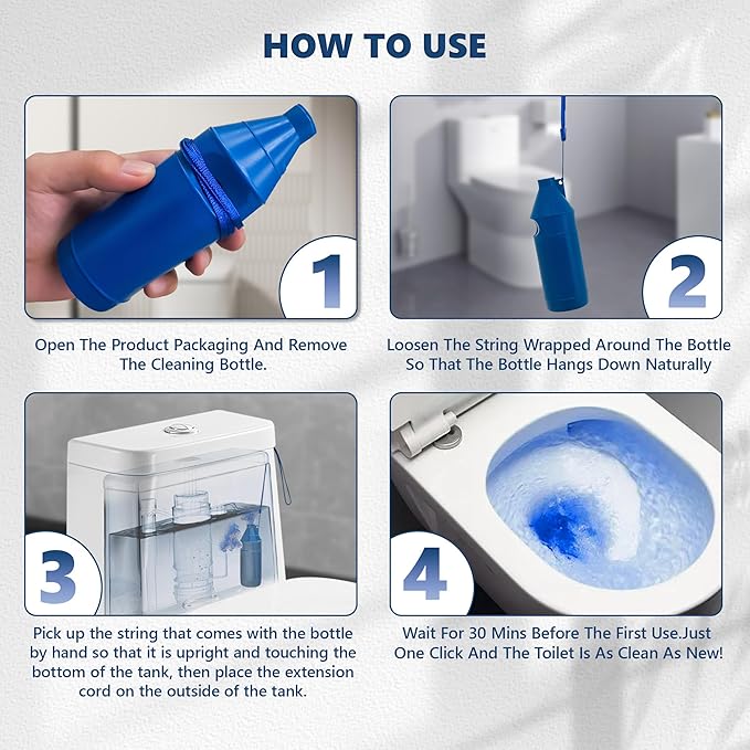 Toilet Bowl Cleaner Bottle, Automatic Toilet Bowl Cleaner Tablets in Bottle, Easy to Use, Long-Lasting Effect Toilet Cleaners Drop in Tank, Blue, 4 Bottles-Ruum Studio Home