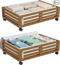 Bamboo Under Bed Storage Containers- Underbed Organizer with Wheels with Large Dust Bag,Sturdy Wood Rolling Under the Bed Shoe Storage Organizer Drawer 2 Packs (Walnut, Small)-Ruum Studio Home