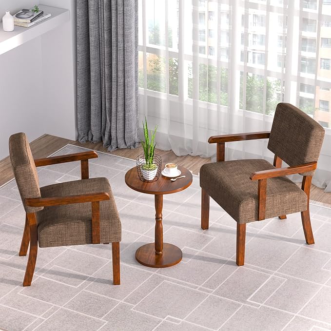 Accent Chair Set of 2 with Table, Living Room Chairs with Soft Seat & Armrests for Living Room Bedroom Reading Room Waiting Room (Brown), (AC01)-Ruum Studio Home