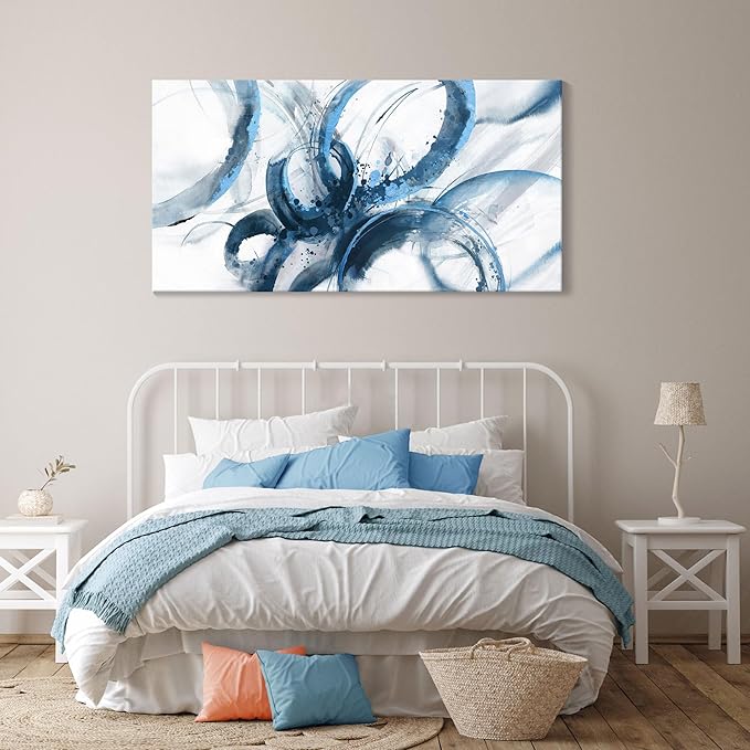 Large Canvas Wall Art Blue Abstract Pictures Wall Art for Living Room Paintings for Wall Decorations Bedroom Decor Aesthetic Framed Office Artwork Wall Decor 29×58in-Ruum Studio Home