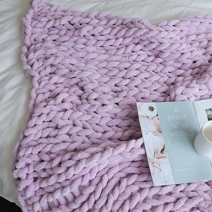 Maetoow Chenille Chunky Knit Blanket Throw （50×60 Inch）, Handmade Warm & Cozy Blanket Couch, Bed, Home Decor, Soft Breathable Fleece Banket, Christmas Thick and Giant Yarn Throws，Purple-Ruum Studio Home