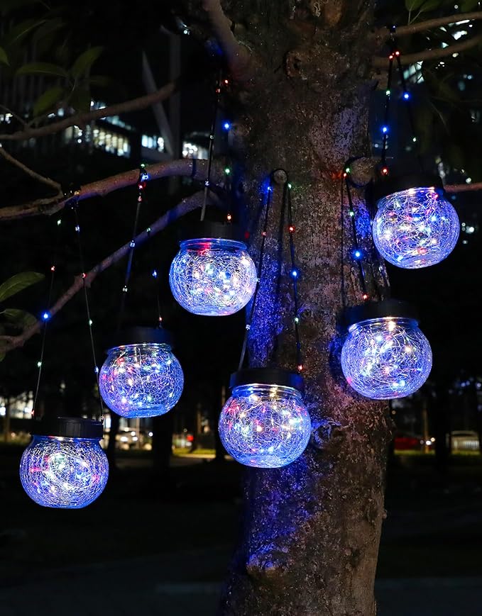 PARTPHONER Solar Lantern Solar Lights Outdoor Waterproof 18-Pack, Solar Powered Hanging Lights Cracked Glass Hanging Globes for Christmas Decoration, Shepherd Hook, Garden Tree Ornaments, Multi-Color-Ruum Studio Home