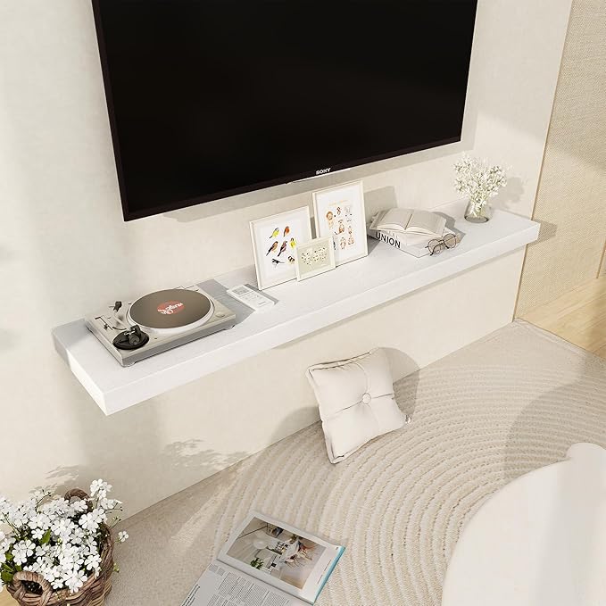 Fun Memories White Floating Shelves 55 Inch Long, 12 Inch Deep Floating Shelves for Wall, 55 x 12 Large Wall Shelf for Fireplace Mantel, 2 Inch Thick Storage Shelves for Living Room, Bedroom, 1 Pack-Ruum Studio Home