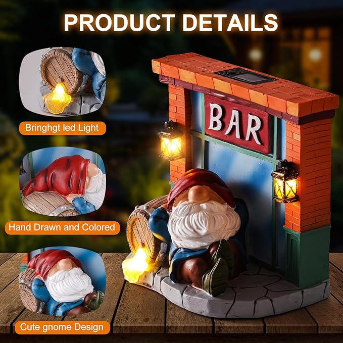 WINTS Garden Gnomes Solar Lights,Solar Gnomes Outdoor,Funny Garden Gnomes Decoration for Lawn,Balcony,Yard,Patio Gnome Gifts for Mom,Men-Ruum Studio Home