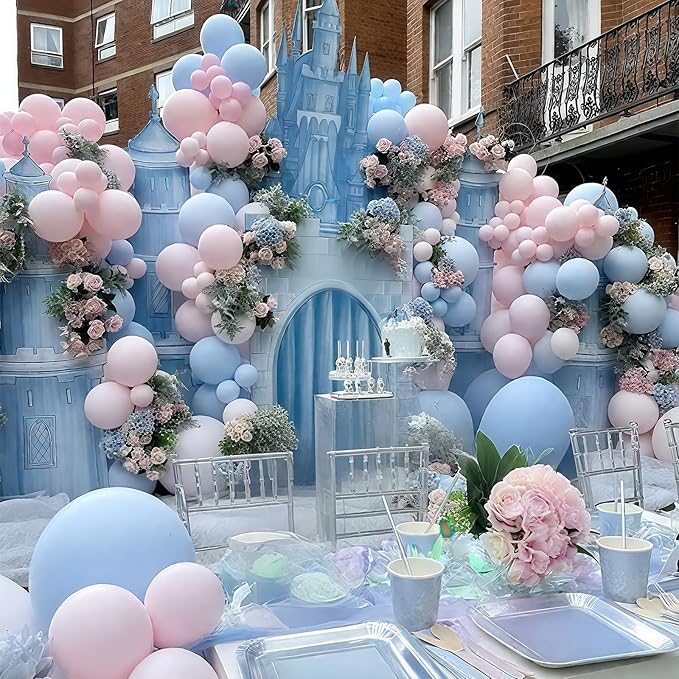 Pink and Blue Balloons 12 Inch Pastel Light Baby Blue Pink White Party Balloon with Confetti Latex Balloons for Gender Reveal Boy or Girl Princess Birthday Bridal Baby Shower Party Decorations-Ruum Studio Home