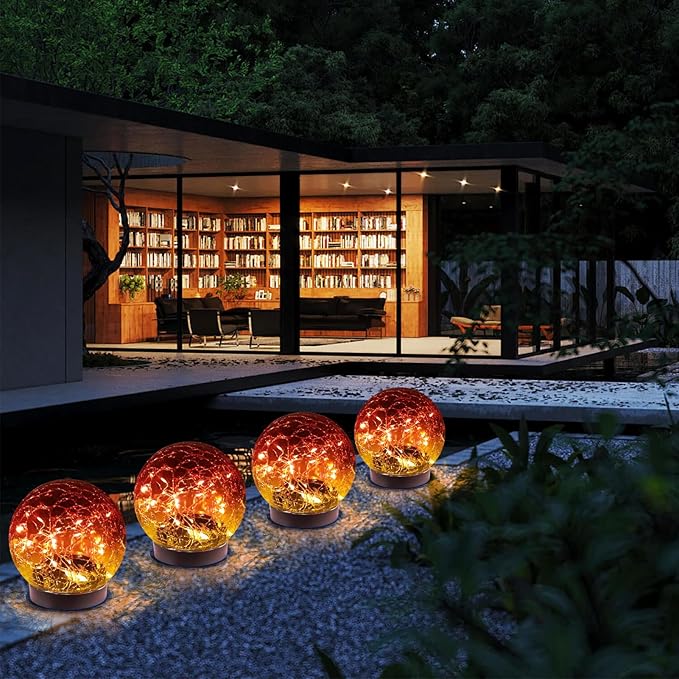 Solar Globe Lights Outdoor Waterproof-Solar Balls-Solar Garden Lights-Orbs for Outside 4 Pack Cracked Glass Ball for Lawn Patio Yard Backyard Decorations-Ruum Studio Home