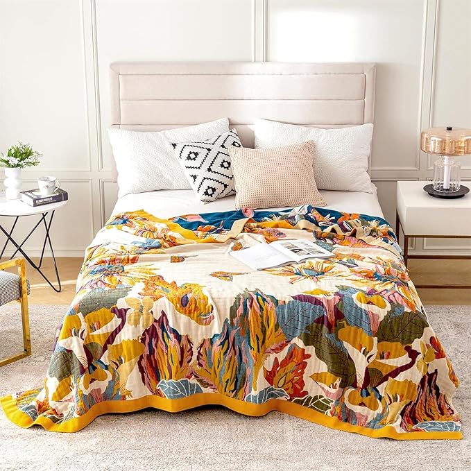 MSGKV Boho Throw Blanket King Size Warm Blanket for Couch and Sofa Blankets Cover for Living Room Blanket Throw Blanket Summer Cozy Bed Quilt(D-Flower and Butterfly, 108" x 90"(King))-Ruum Studio Home