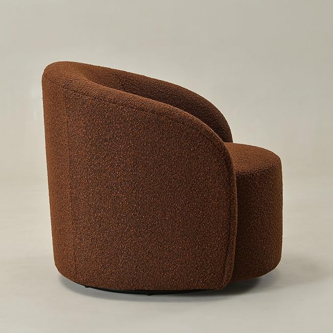 KINWELL 34" Boucle Swivel Barrel Chair with 18" Round Ottoman Set, Fully Assembled Set of Sherpa Accent Chair and Footrest, Modern Comfy Armchair and Footstool for Living Room and Bedroom, Brown-Ruum Studio Home