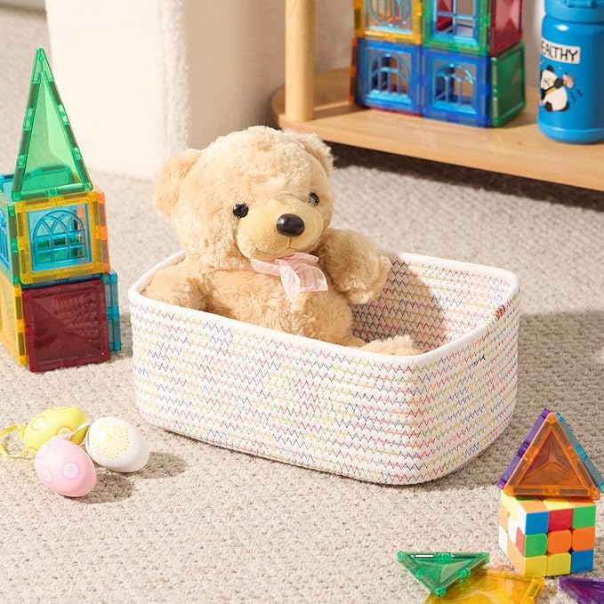 Small Storage Baskets for Organizing | Closet Organizer Bins | Shelf Toy Basket | Woven Rope Baskets | Cube Decorative Box | Shallow Basket | 11.5x7.5x4.7” | 4 Packs Rainbow-Ruum Studio Home