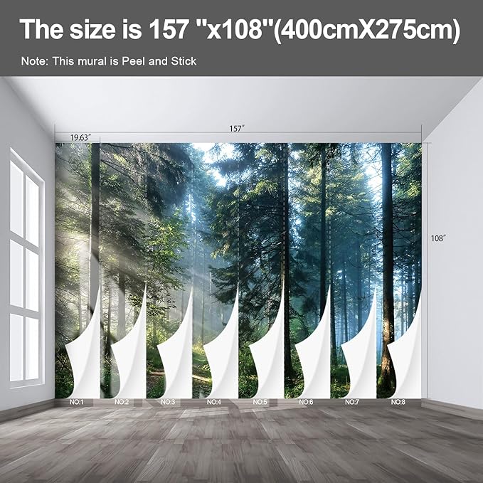 Forest Landscape Wall murals Woodland Tree Peel and Stick Wallpaper for Bedroom Living Room - 108"x157"-Ruum Studio Home