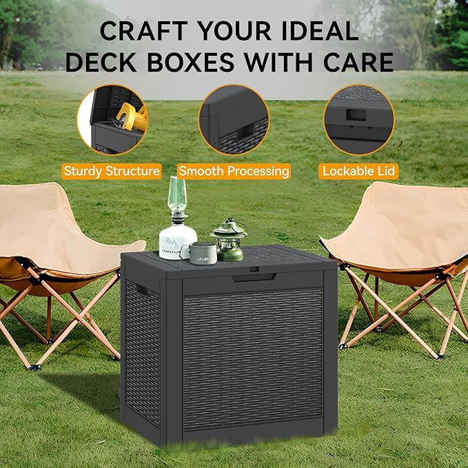 KAMABOKO 31 Gallon Outdoor Storage Box, Resin Deck Boxes Indoor and outdoor, Waterproof Storage Box Lockable Lid for Garden Tools, Package Delivery, Pool Supplies, Patio Cushions, Black-Ruum Studio Home