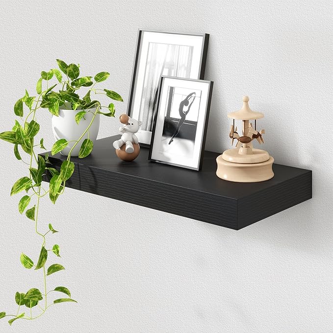 Deep Floating Shelves for Wall | 24 Inch Wide x 12 Inch Deep Black Floating Shelves | 24W x 12D Rustic Wood Wide Wall Shelves | Bookshelf Laundry Shelf TV Shelf-Ruum Studio Home
