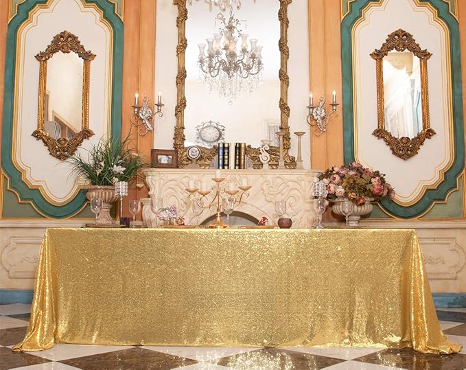 SquarePie Sequin Tablecloth 90 x 156 Inch Gold Sparkly Table Linen for Wedding Party-Ruum Studio Home