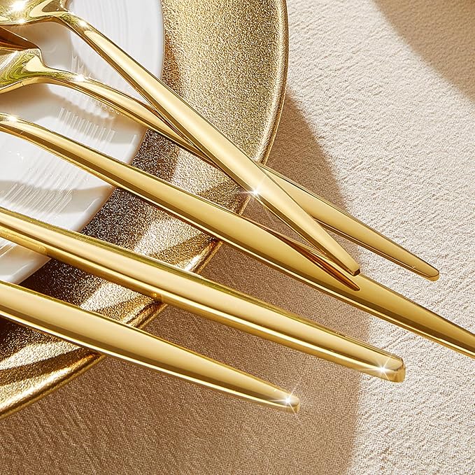 KINGSTONE Silverware Set, 20-Piece Flatware Set Cutlery Set Premium 18/10 Stainless Steel, Tableware Include Forks Knives Spoons for Home Kitchen Restaurant Wedding, Dishwasher Safe, Gold-Ruum Studio Home