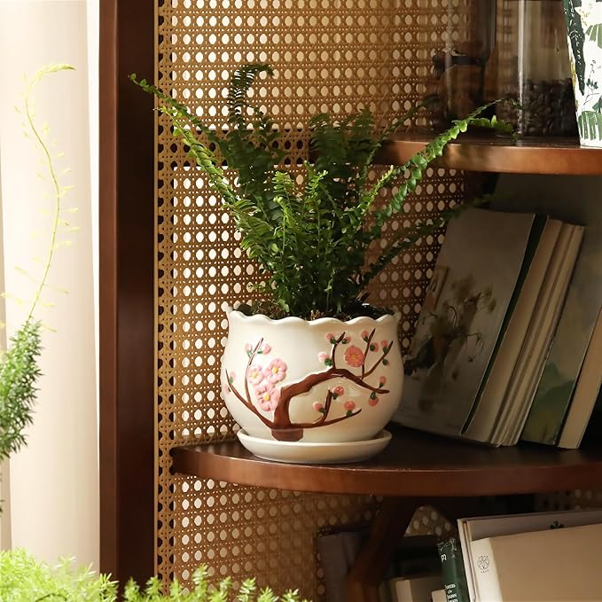 Ceramic Plant Pots with Drainage Holes and Saucers, Round Flower Pots for Indoor Plant, 3.9/5.2/6.7 Inches Small Flower Planters Set of 3-Ruum Studio Home