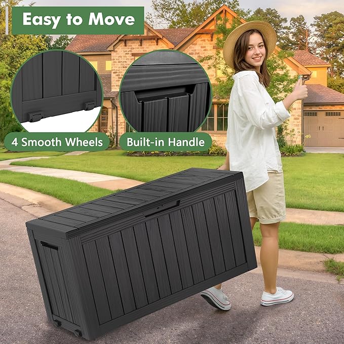 72 Gallon Deck Box Lockable Resin Outdoor Storage Box waterproof Outdoor Container for Patio Furniture Cushions, Pillow-Ruum Studio Home