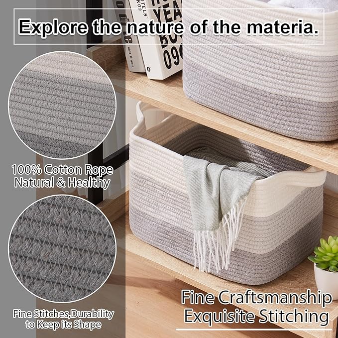 OIAHOMY Storage Basket, Woven Baskets for Storage, Cotton Rope Basket for toys,Towel Baskets for Bathroom - Pack of 3, Gradient Gray-Ruum Studio Home